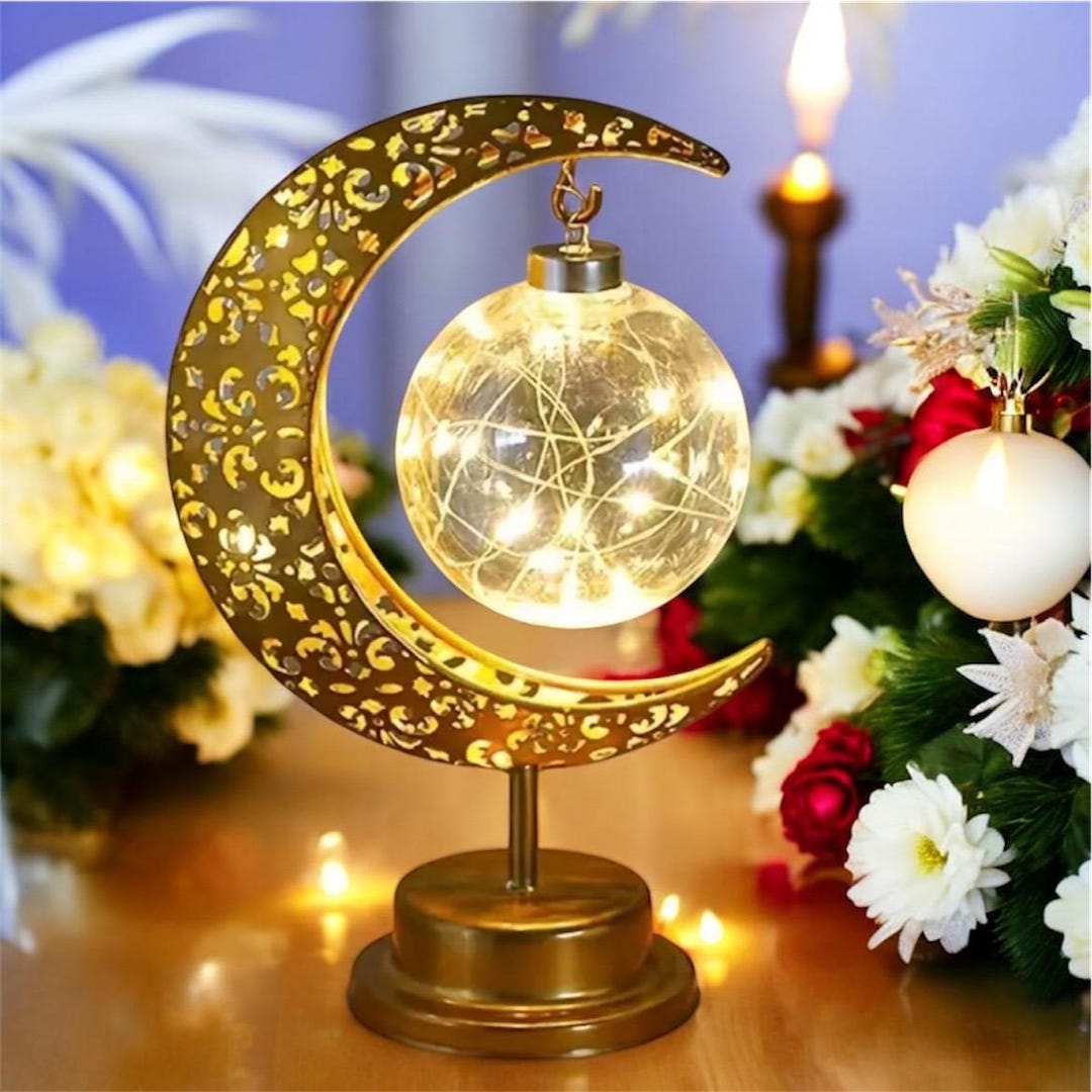 Golden Crescent Moon LED Light | Ramadan Decor | Eid Decoration ...