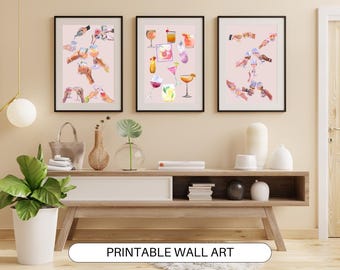 Colorful Cocktails Art Prints, Home Bar Decor (Digital Download)