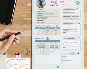 Edytowalna instrukcja opieki nad psem: szablon opiekuna zwierząt (Canva i PDF)