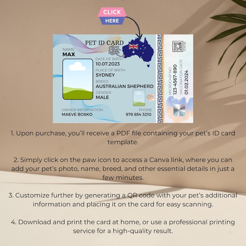 Australischer Haustierausweis: Bearbeitbare QR-Code Canva Vorlage (PDF) Bild 2
