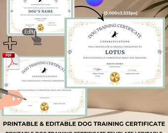 Dog Training Certificate Template: Editable Canva, Ready-to-Use PDF (Digital)