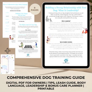 May include: A digital PDF dog training guide with tips, leash guide, body language, leadership, and a bonus care planner. The guide includes information on understanding dog body language and building a strong relationship with your dog.