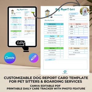 Customizable Dog Report Card Template for Pet Sitters & Boarding Services | Canva Editable | Printable Daily Care Tracker with Photo Feature