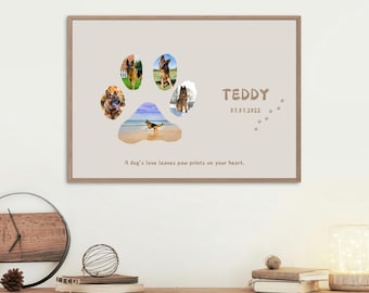 Personalized Dog Paw Print Photo Collage: Pet Memorial Gift (Canva Template)