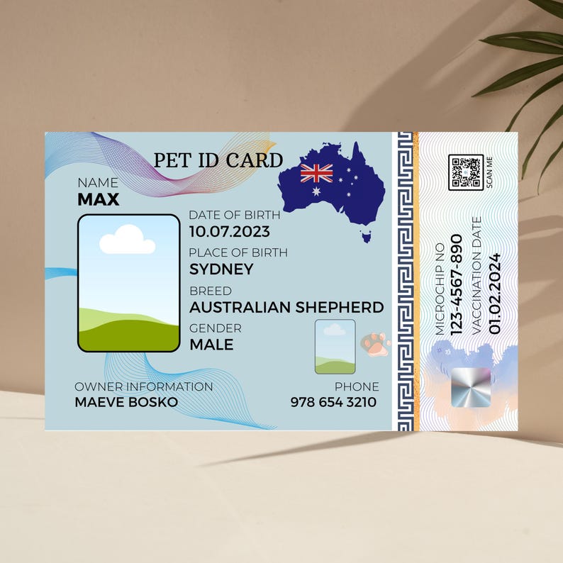 Australischer Haustierausweis: Bearbeitbare QR-Code Canva Vorlage (PDF) Bild 3