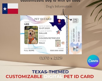 Texas Haustierausweis: Personalisierbarer QR-Code Canva Template (PDF)