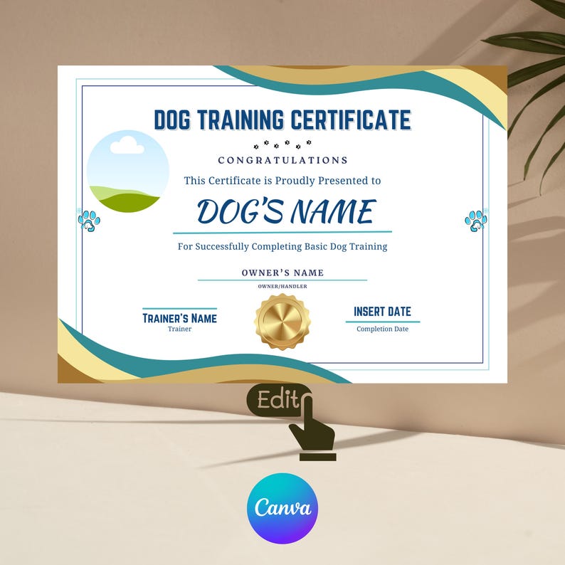 Printable Dog Training Certificate Template With Photo Option ...