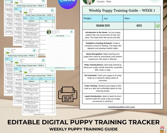 Bearbeitbarer Welpen-Trainings-Tracker - Wöchentlicher Fortschritt, Canva PDF