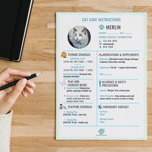 Editable Cat Care Instruction Sheet: Pet Sitter Template (Digital Download)