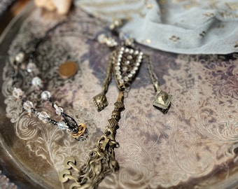 Fusion antique rhinestone necklace gothic Bohemian jewelry