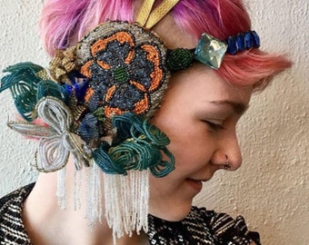 Bohemian Bridal headdress antique flapper floral beaded