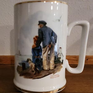 Looking Out to Sea 1985 Norman Rockwell Mug w/gold trim