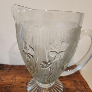 Jeanrette Clear Iris and Herringbone  Depression Glass Pitcher