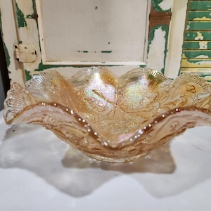Large Imperial Glass Bowl with ruffled edge and flower design.