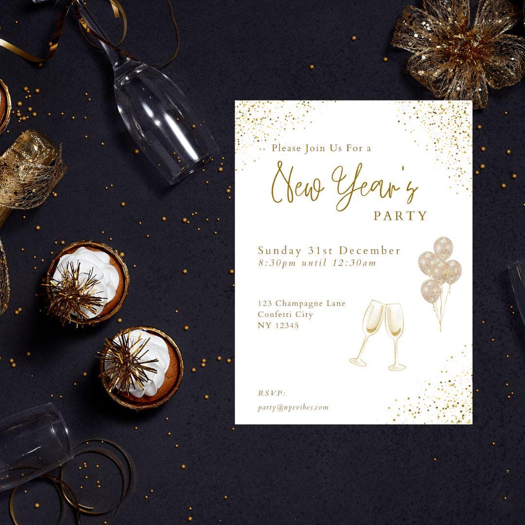 New Year’s Eve Party Light Color Invitation Template | Editable Digital ...