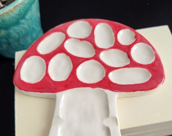 Mini mushroom watercolor paint palette. 4×5in. Red and white.