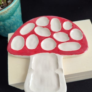 Mini mushroom watercolor paint palette. 4×5in. Red and white.