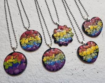 Ceramic Pendant "Broken Pieces" Rainbow Glaze. *CHOOSE A SHAPE* 1.5in. Ball Chain included.