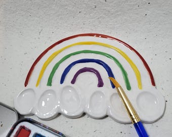 Handmade Ceramic Rainbow Paint Palette. 4x6in.