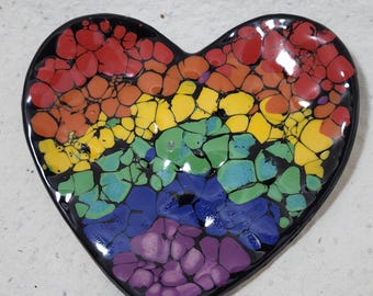 Heart Shaped Multi-Use Ceramic Dish.  3x4in. Rainbow Dots.