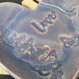 Ceramic Trinket Ring Dish Heart Shaped. 3x4in Purple Butterflies. image 4