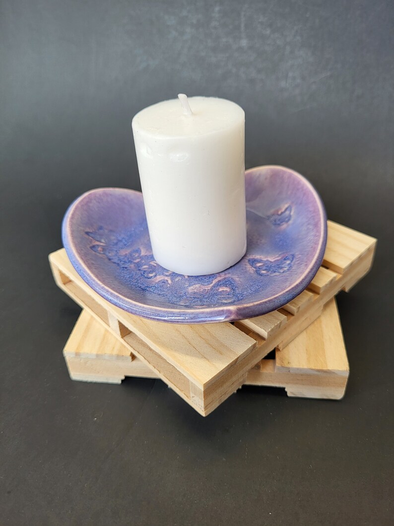 Ceramic Trinket Ring Dish Heart Shaped. 3x4in Purple Butterflies. image 3