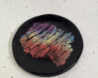 Circle Multi-Use Ceramic Trinket Dish.  4in. Rainbow swirls.