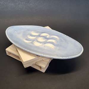 Incense Holder Moon Phases. Light Blue Oval 6.5in.