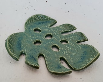 Soap Dish. Monstera green fern leaf ceramic soap dish.