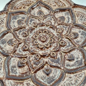 Mandala Flower Trinket Ring Dish Crystal Incense Holder. Copper color. 4in. image 3