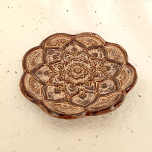 Mandala Flower Trinket Ring Dish Crystal Incense Holder. Copper color. 4in. image 2