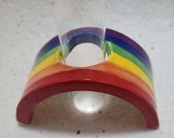 Handmade Rainbow Ceramic Plant Propagation holder. Glass tube included. 1.5x3.5 in.
