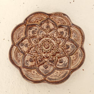 Mandala Flower Trinket Ring Dish Crystal Incense Holder. Copper color. 4in. image 1