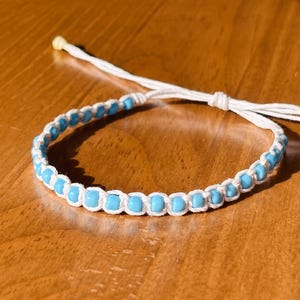 Beachy Macrame Beaded Bracelet – Handmade Adjustable Bracelet | Coastal Friendship Bracelet | Surfer Ocean Jewelry