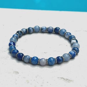 Blue Glass Bead Bracelet | Handmade Minimalist Coastal Jewelry | Adjustable Layering Bracelet