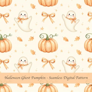 Halloween Ghost Pumpkin Pattern Digital Paper Seamless Fall Bow Autumn Background