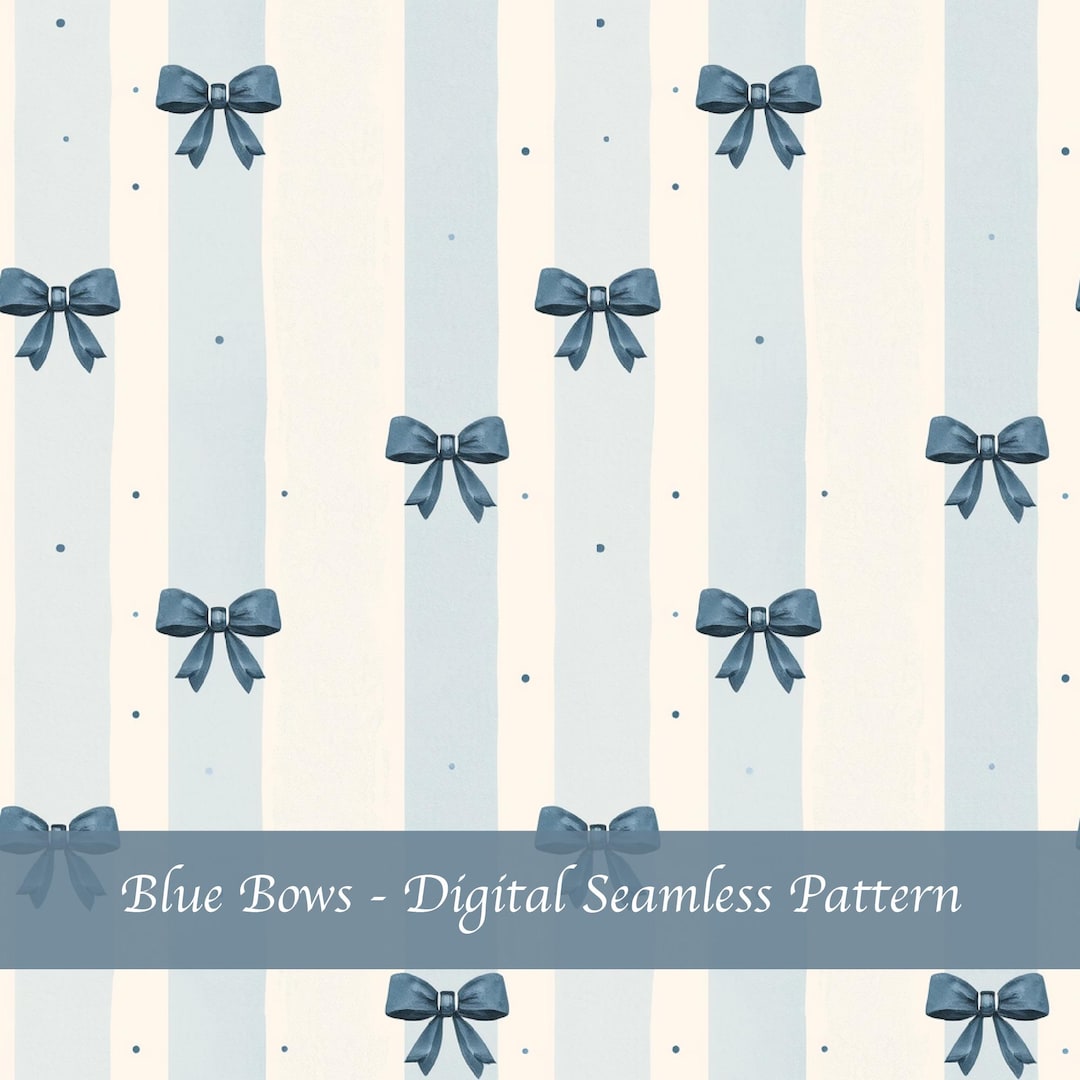 Blue Bow Stripe Seamless Pattern, Nursery Fabric Design (digital ...