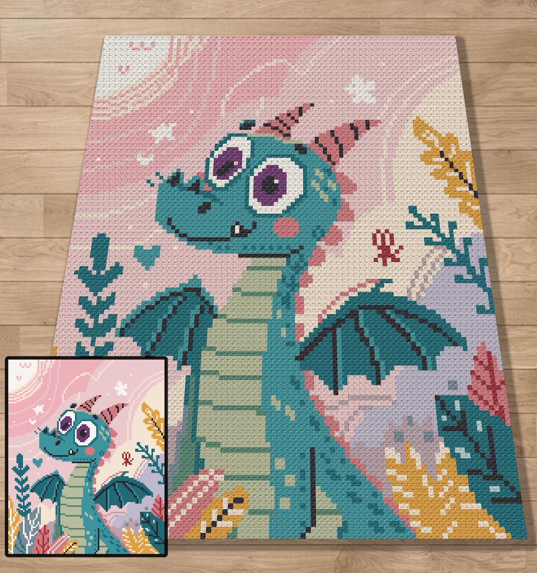 Dreamy Little Dragon, Graph, Pattern, C2C and Tapestry Crochet, Crochet ...