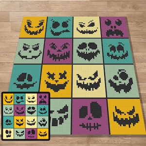 Halloween, KÜRBIS, Graph, Muster, C2C und Tapisserie häkeln, Häkeldecke, Decke, Afghan, PDF, sofort download, Kinderdecke, Geschenke, HAL01
