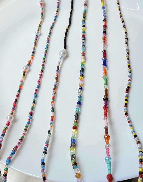 Multicolor Beaded Necklace, Boho Summer Glass Gemstone Jewellery, Handmade UK