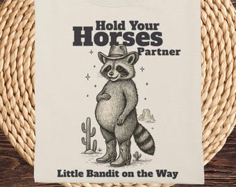 Pregnancy Reveal T-Shirt: Cowboy Raccoon Baby Announcement