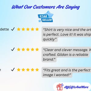 Pode incluir: Imagem com o texto "What Our Customers Are Saying" e avalia&ccedil;&otilde;es de clientes. Inclui um selo "Vendedor Estrela". As avalia&ccedil;&otilde;es mencionam "artwork", "message" e "image". O logotipo "AffGiftsAndMore" est&aacute; na parte inferior.