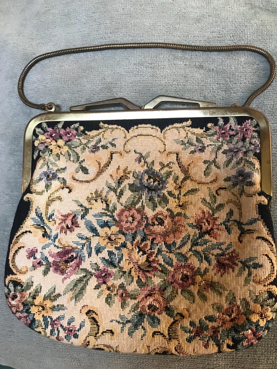 Embroidered Evening Purse Handmade Historic Re-enactment Reticule 50s Needlepoint Vintage West Germany