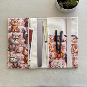 Handgemaakte laptop - tablethoes met kattenpatronen en meerdere vakken