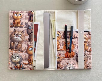 Handmade Laptop - Tablet Sleeve With Cat Patterns and Multi-Compartments