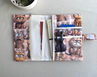 Handmade Funny Cat Patterned Book Sleeve With Multi-Compartments