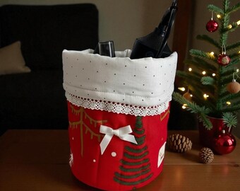 Christmas Pattern Cotton Fabric Organizer | Foldable Cylinder Storage