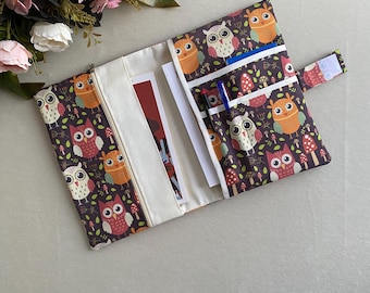 Handmade Book Sleeve With Owl Pattern and Multi-Compartment