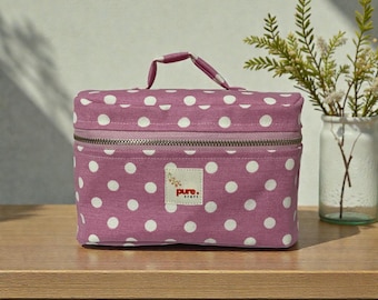 Pink Cotton Makeup Case | Travel Zipper Pouch with Handle