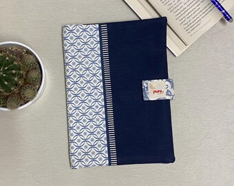 Handmade Book Sleeve With Blue Patterns and Multi-Compartments